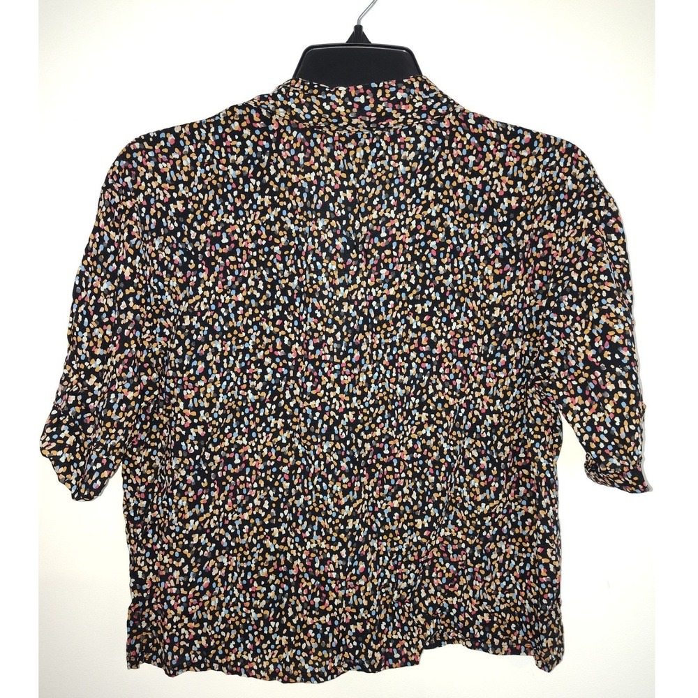 Prana Womens XS Confetti Print Button Down Shirt Short Sleeve Black Multi Top - Picture 2 of 4